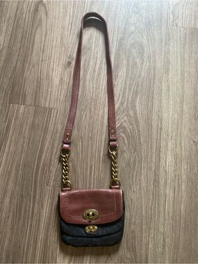 Fossil Mini Crossbody Leather Bag Black Brown Chain Strap Vintage Style